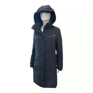 Calvin Klein Performance Women Black Puffer Jacket W Hood Knee Length Sz XL -10